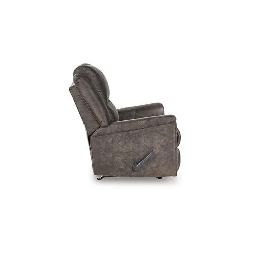 Signature Design by Ashley Skymaker Modern Faux Leather Manual Rocker Recliner with Track Arms, Dark Brown