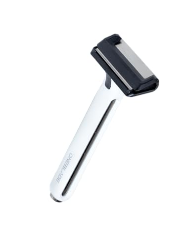OneBlade Core Safety Razor for Fine Hair - Includes Stand & 10 Premium Japanese Feather Blade Refills - Introductory Level (White)