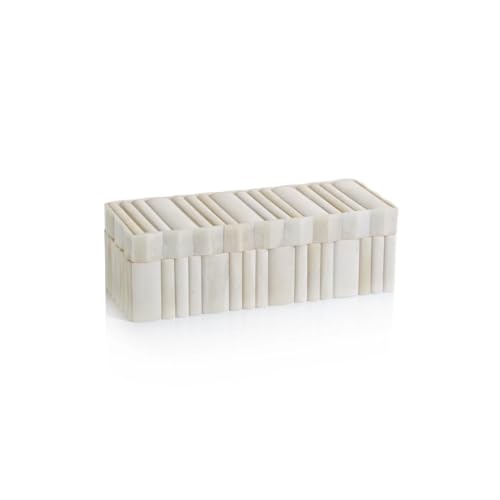 Zodax Corviglia White Bone Decorative Box with Scalloped Lid, Ribbed Design, Handcrafted Storage Container