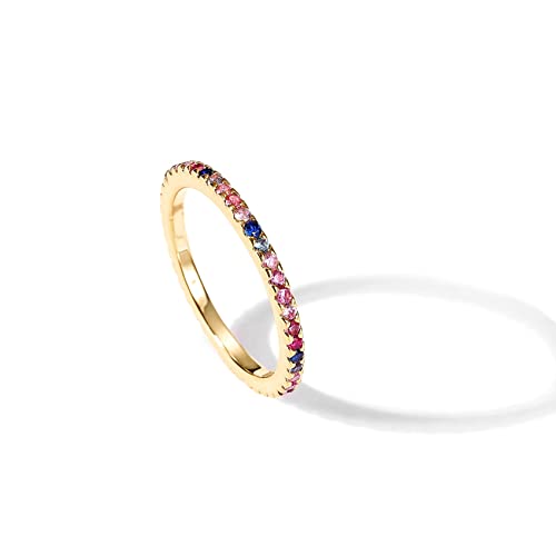 PAVOI 14K Yellow Gold Plated Sterling Silver Stackable Ring Colored CZ Stones | Multi Color Stones Eternity Bands for Women (Size 6)