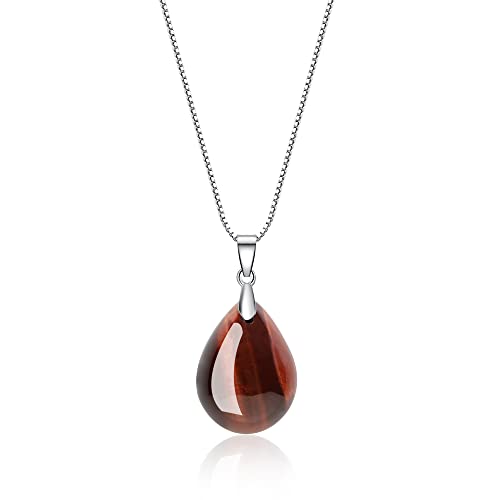 COAI Red Tiger Eye Teardrop Pendant Necklace for Women, Tiger Eye Jewelry for Women