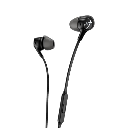 HyperX Cloud Earbuds II – 14mm Drivers, Four Eartips, Hard-Shell Carrying Case, Low-Profile 90° Plug, 3.5mm Plug, Built-in Microphone, Multi-Function Button, PC, Mobile, Nintendo Switch – Black