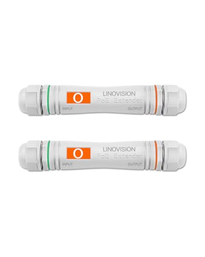 LINOVISION Long Distance Outdoor PoE Extender, Max 2600ft Power and Data Transmission Over Cat5E/Cat6 IEEE 802.3af/at Waterproof PoE Extender, PoE Repeater for IP Cameras, VoIP Phone (2 Pack)