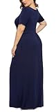 LONGYUAN Women's Maxi Dress Soft Plus Size Short Sleeve Loungewear Beach Swing Dresses Navy Blue, 2XL