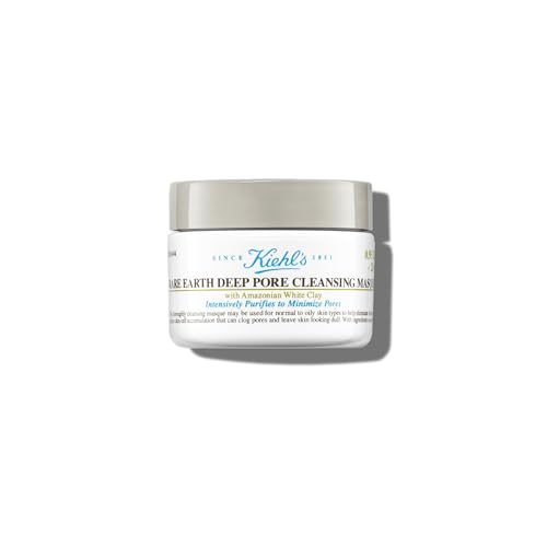 Kiehl's Rare Earth Deep Pore Cleansing Mask, Oil-Minimizing Face Mask for Clogged Pores, Detoxifies & Refines Skin, Absorbs Excess Oil, with Amazonian White Clay & Aloe Vera - 0.95 fl oz