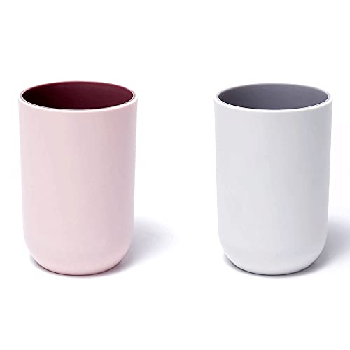 RabyLeo Unbreakable Reusable Drinking Cups Set of 2 Colors, Plastic Toothbrush Cup Tumblers 300 ml/10.5 oz, Dishwasher Safe (Light Pink & Light Gray)