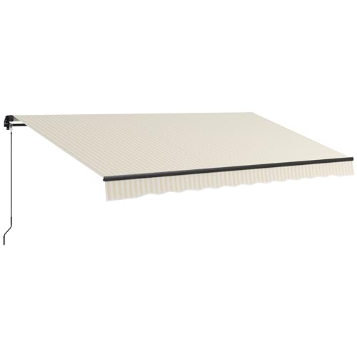 Outsunny 13' x 10' Retractable Awning, Patio Awning Sunshade Shelter with Manual Crank Handle, 280gsm UV Resistant Fabric and Aluminum Frame for Deck, Balcony, Yard, Beige and White