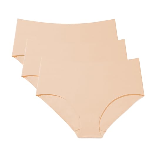 WANDER Womens Seamless Underwear No Show Cool Stretch Hipster Panties Low No Panty Line（Nude*3, Medium）