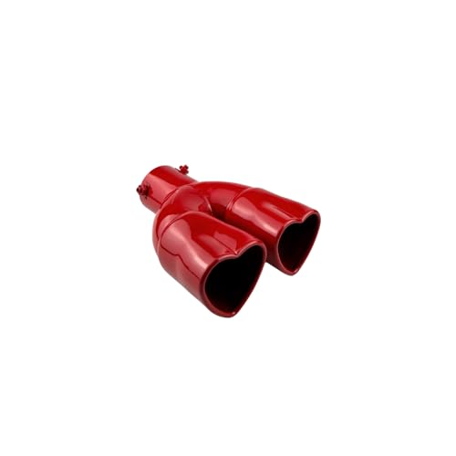 idain 2.5 inch Inlet Dual Exhaust Tips Muffler Tip,Chrome Heart-Shaped Exhaust Tip,Universal Bolt-On Double Tube Exhaust Muffler (Red,Straight)