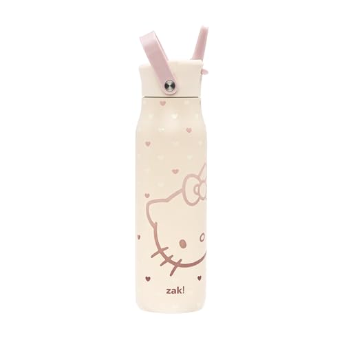 Zak Designs Sanrio Hello Kitty Harmony Water Bottle for Travel or At Home, 32oz Stainless Steel is Leak-Proof When Closed and Vacuum Insulated with Straw Lid, Carry Handle, and 3D Artwork