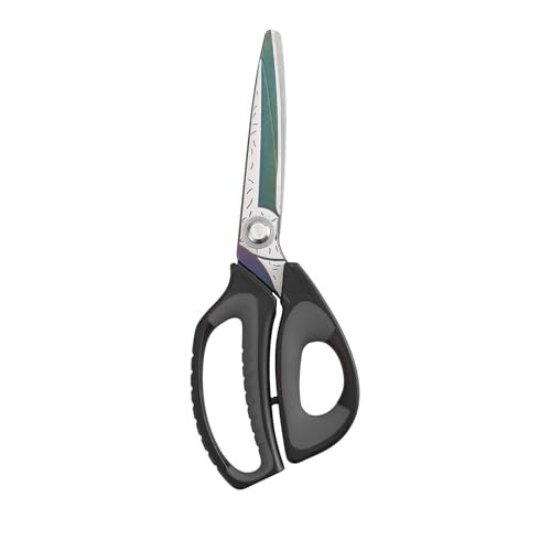 LIVINGO Heavy Duty Industrial Scissors: 10" Utility Stainless Steel Sharp Scissors all Purpose Premium Titanium Coating Forged Shop Shears for Household Pruning, Gardening, Construction, Black & Grey