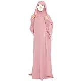 khalat Muslim Prayer Dress Abaya Solid One-Piece Hoodie Abaya Dress for Women Long Maxi Dress Islamic Dubai Jilbab Pink