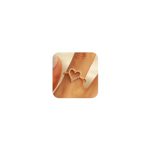 Aavoein 925 Sterling Silver Heart CZ Promise Ring for Women 14K Gold Plated Hollow Shiny Elegant Rings to Daughter Mother Dainty Stackable Ring Jewelry for Her Size 5-12 (Gold, 6)