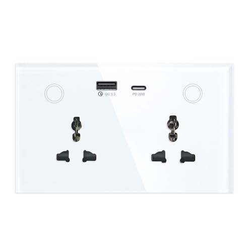 Zigbee Smart Wall Outlet（2 sockets+2USB Charging Port Compatible with Alexa, App and Voice Control, ZigBee Hub Required,Use with US/EU/UK Plug,10A