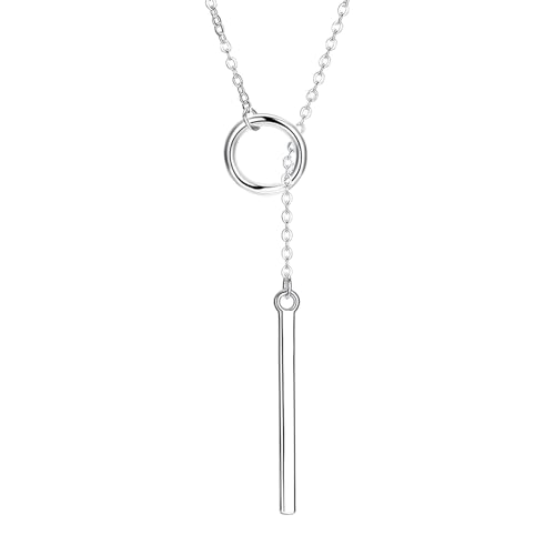 925 Sterling Silver Lariat Necklace For Women Men, Circle Strip Long Chain Necklace Choker Necklaces, drop necklaces for women gold, boho necklaces for women long tassel necklace