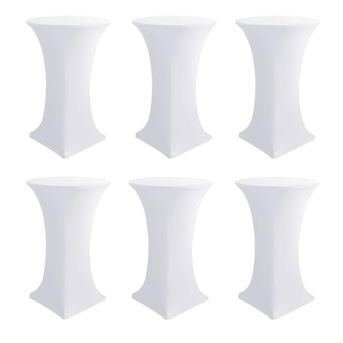 Enjoyidea Cocktail Table Covers-Spandex Round High Top Table Cloths 6 Pack 32x43 Inch-White Stretch Fitted Bar Tall Tablecloth for Pub Bistro Highboy Party Event Banquet Height Folding Satnding Tables