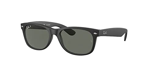 Ray-Ban RB2132 NEW WAYFARER Square Sunglasses for Men for Women + BUNDLE with Designer iWear Eyewear Kit (Rubber Black/Crystal Lens Green Polarized)