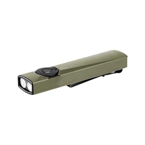OLIGHT Arkfeld Ultra 1400 Lumens EDC Flat Flashlight, Rechargeable Compact Pocket Flash Light Combines White LED, UV and Green Beam, Triple Sources Perfect for Checking, Working (Olive-Green NW)
