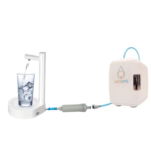 HID SIPS Water Dispenser Mini Fridge, Electric Dispenser, 4L Mini Fridge, Dishwasher Safe Water Storage, Filtration System, for Nightstand Bedside Desktop Office (White)