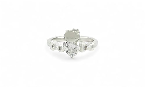 DBESTSTUDIO 925 Sterling Silver Heart Shape Moissanite Kitty Ring Women Hello Kitty Jewelry Solitaire Promise Ring Cat Lover Ring Birthday Gift for Animal Lover