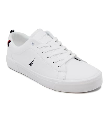 Nautica Men's Fashion Sneaker, Wide Width Big & Tall Size Classic Tennis Low Top Loafer, Casual Lace-Up Shoe-Graves Wide-White Navy 3-14