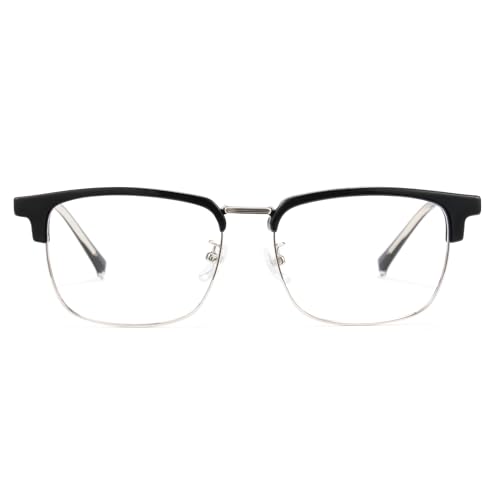 Cyxus Half Rim Computer Glasses for Men, Anti Blue Light Eyewear with TR90 Metal Frame and Acetate Temples, Stylish Screen Protection for Work or Gaming 8216 Black Silver