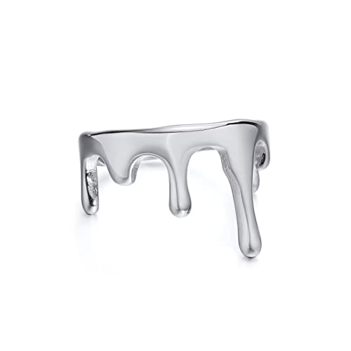Meilord Fashion Water Drop Ring Stainless Steel Lava Drip Thumb Band Rings Personalized Rock Punk Hip Hop Statement Rings for Women,Size6-8