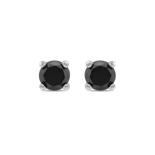 Amazon Essentials 10K White Gold 1/2 Cttw Round Black Diamonds Stud Earrings