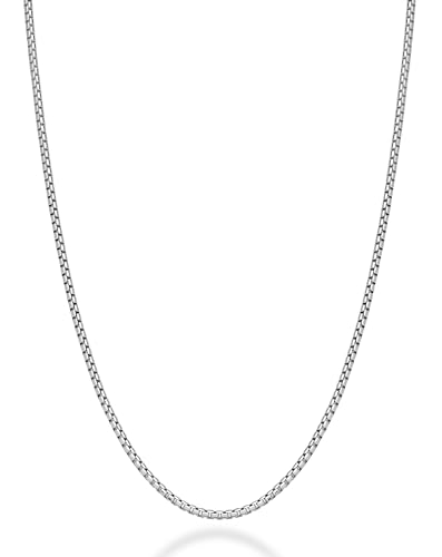 Miabella Italian 925 Sterling Silver Solid 2mm Round Box Chain Necklace for Women Men, Made in Italy (rhodium-plated-silver, Length 26 Inches)
