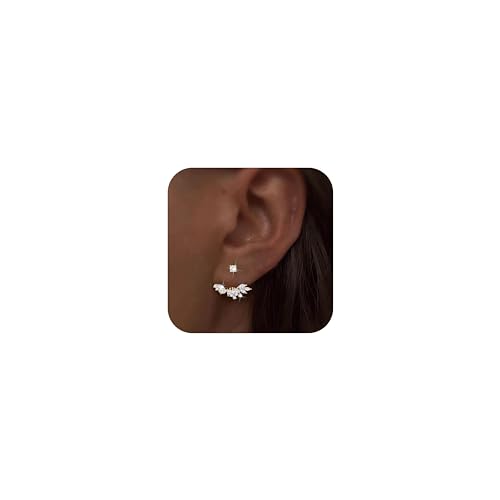LOVPEPY S925 Silver Rhinestone Wings Jacket Earrings for Women, Shining Bling CZ Cluster Stud Earrings Dainty Wings Ear Crawlers Earring for Her Minimalist 2 in 1 Earrings Jewelry Gift (Wings, Gold)