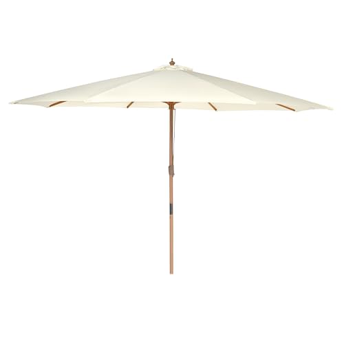 Yescom 13FT Large Heavy Duty Wooden Outdoor Patio Umbrella Solid German Beech Pole Parasol Rope Pulley 8 Rib for Deck Pool Porch Backyard Garden Market Bistro Table Beach Sun Shade,Ivory