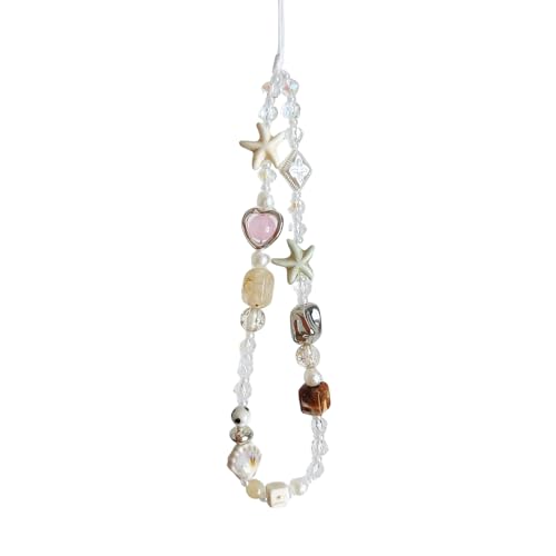 Beaded Camera Wrist Strap Cute Pearl Digital Camera Charm Lanyard, Phone Wristlet Charms, Beaded Camera Chain for Phone, Bag, Keychain Accessories (White Shell)