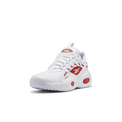 Reebok Unisex Solution Mid Basketball Shoe, White/Vector Blue/Matte Gold, 7.5 US Men