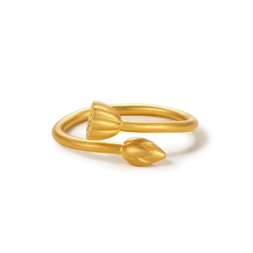 ZHOU LIU FU 24K Pure Gold Lotus Flower Rings 999 Yellow Gold Stacking Floral Stackable Rings For Women Ladies Girlfriend Lover Fashion Jewelry Band Ring Adjustable Size With Gifts Box A019369