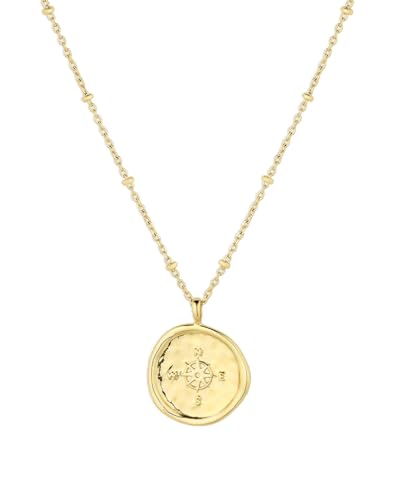 gorjana - Compass Coin Pendant Necklace 3/4 inch - 18k Gold Plated - Adjustable 17-19 inch Chain - Spring Ring Closure - Long-Lasting