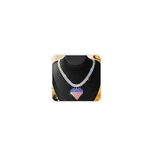LKingel 4th of July Necklaces for Women Sparkling Rhinestone Independence Day Choker Necklace Patriotic Heart Necklaces Red White Blue Heart Pentagram Pendant Necklace Patriotic Prom Jewelry Gift
