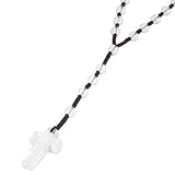 SUNYIK Carved Crystal Cross Pendant Necklace for Women Men Polished Stone Rosary Beads Chakra Necklace with Cross Charm, Rock Quartz