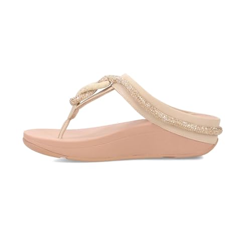 FitFlop Women's Fino Crystal-Cord Leather Toe-Post Sandal, Stone Beige, Size 8