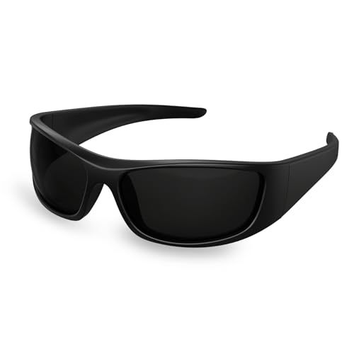 Bloomoak Super Dark Lens Black Polarized Sunglasses | Wrap Around Sport Sunglasses Unisex | UV400 | CAT 4 | For Photophobia