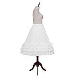 YULUOSHA Women Crinoline Petticoat Hoop Skirt Ball Gown Chiffon Ruffled Layered Lolita Underskirt Half Slips for Wedding Cosplay Sweet Victorian Dress-White