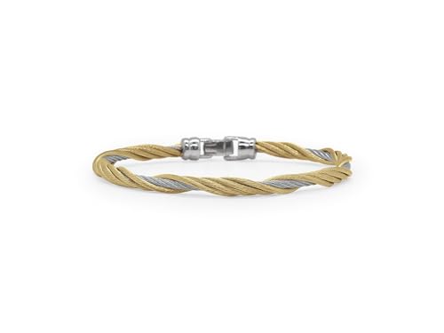 Alor Cable Modern Twist Bracelet - Twisted Cable Bracelet - Stainless Steel Bracelets for Woman - Brazaletes para Mujer - Women's Jewerly (Yellow & Grey)