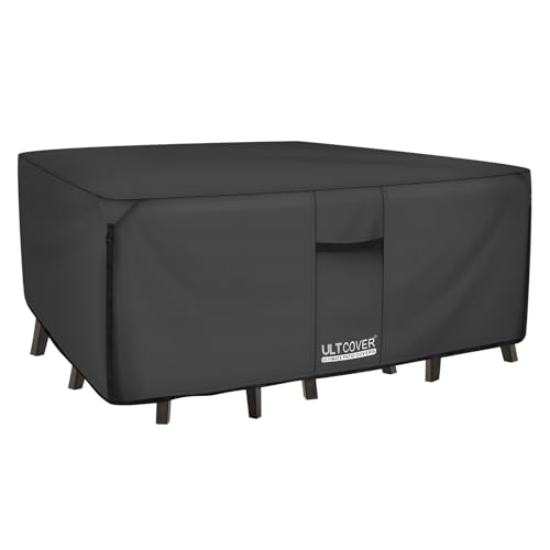 ULTCOVER 600D Tough Canvas Heavy Duty Rectangular Patio Table and Chair Cover - Waterproof Outdoor General Purpose Furniture Covers 88Lx62Wx28H inch, Black