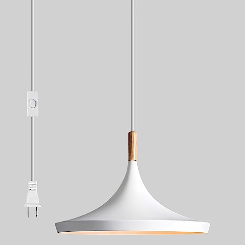 BOKT Plug in White Barn Pendant Light Retro Industrial Single Matte White Plug in Hanging Lamp Large Farmhouse Kitchen Island Bar Pendant Light Fixture Vintage Ceiling Light with Plug in Cord