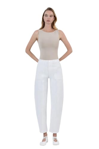 Flying Monkey - Super High Rise Panel Detail Barrel Jeans - F5880 WH White
