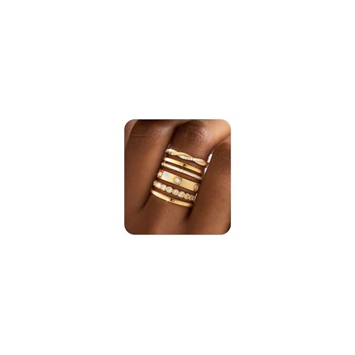 RLMOON Stackable Gold Rings for Women Non Tarnish Dainty 14K Gold Plated Stacking Thumb Rings Cubic Zirconia Eternity Wedding Band Rings Gold Jewelry Size 8