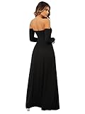 SweatyRocks Women's Elegant Off Shoulder Double High Slit Long Sleeve Dress A Line Maxi Dresses Black M