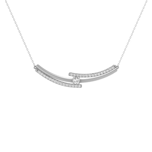ARAIYA FINE JEWELRY 10K White Gold Lab Grown Diamond Bypass Bar Pendant with Silver Cable Chain Necklace 18" (3/8 cttw, D-F Color, VS Clarity)