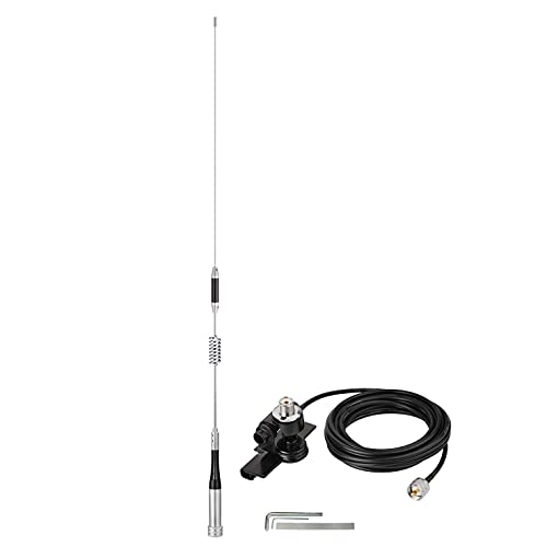 Bingfu Vehicle Mobile Ham Radio Antenna VHF UHF 136-174MHz 400-470MHz Car Truck Amateur Two Way Radio Antenna with Lip Mount Fixed Bracket PL259 Male 5m 16.5 feet RG58 Cable