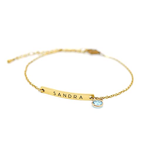Custom Name Bracelet with Birthstone Personalized Engraved Jewelry for Women, Mom, Sister, Friendship Matching, Birthday Gift for Her – 2BR-BS