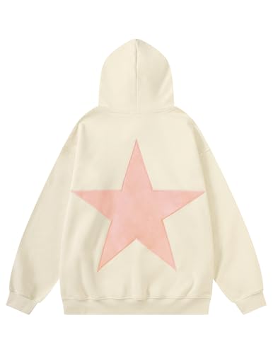 Aelfric Eden Star Graphic Hoodies Vintage Embroidered Oversized Hoodie Sweatshirt Y2K Fashion Hooded Streetwear Unisex Apricot Pink Star X-Small